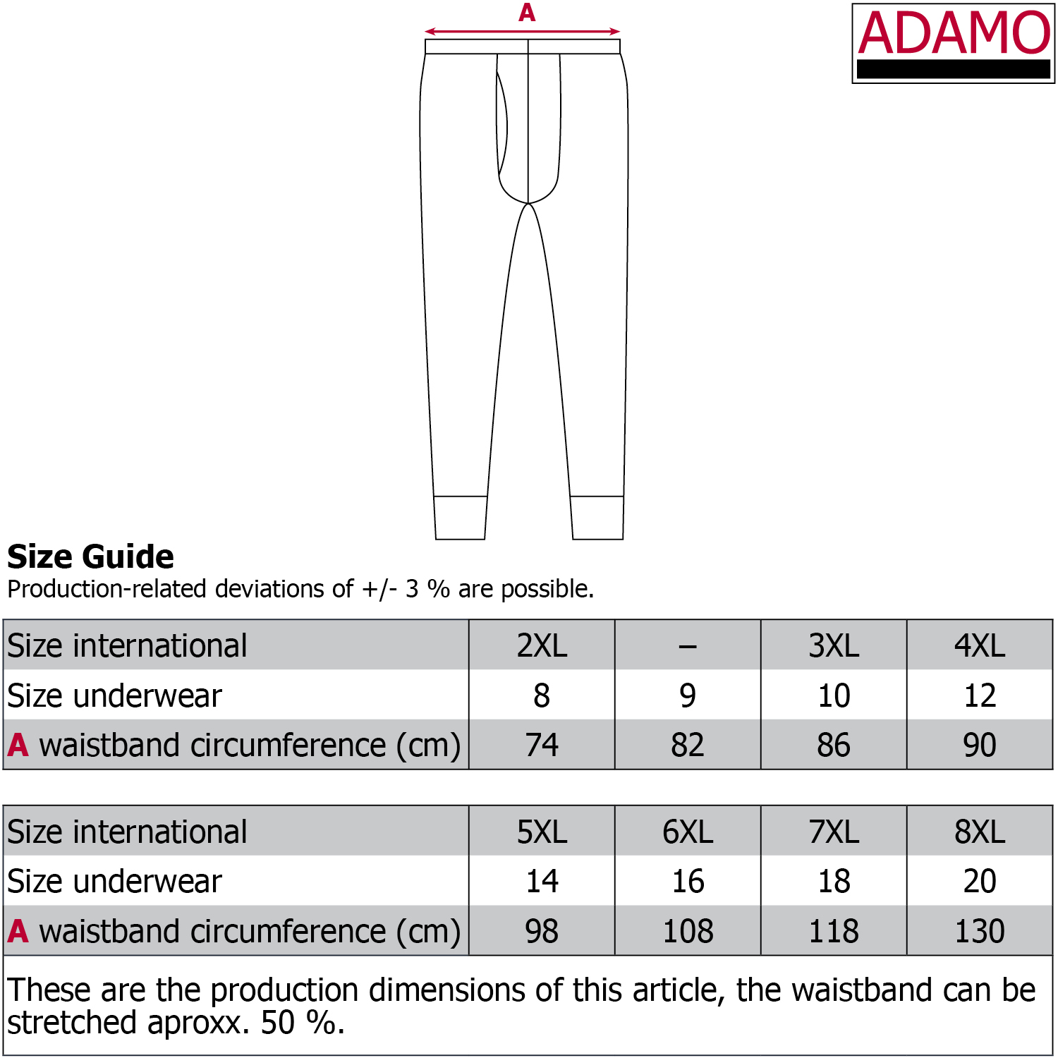 Size Chart Trousers